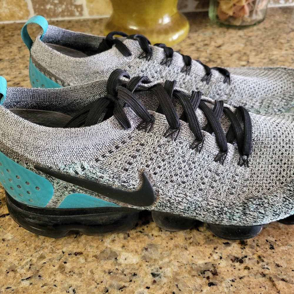 Nike VaporMax Black and Teal Flyknit Sneakers